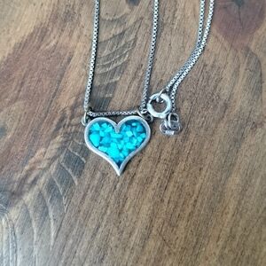 Vintage Sterling Silver Heart Turquoise Inlay Necklace